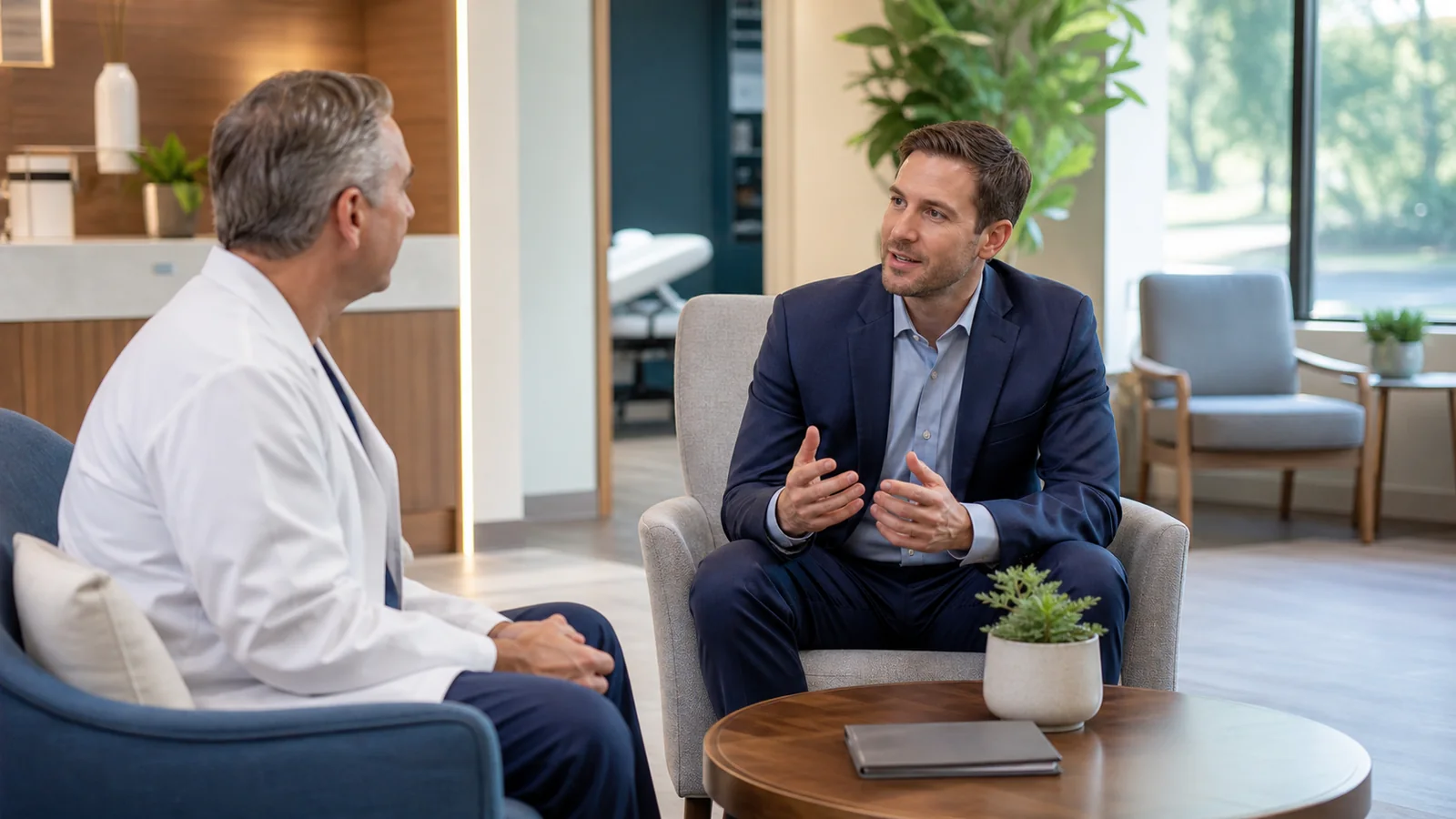 A physician practice leader beginning a consultation with a healthcare technology advisor