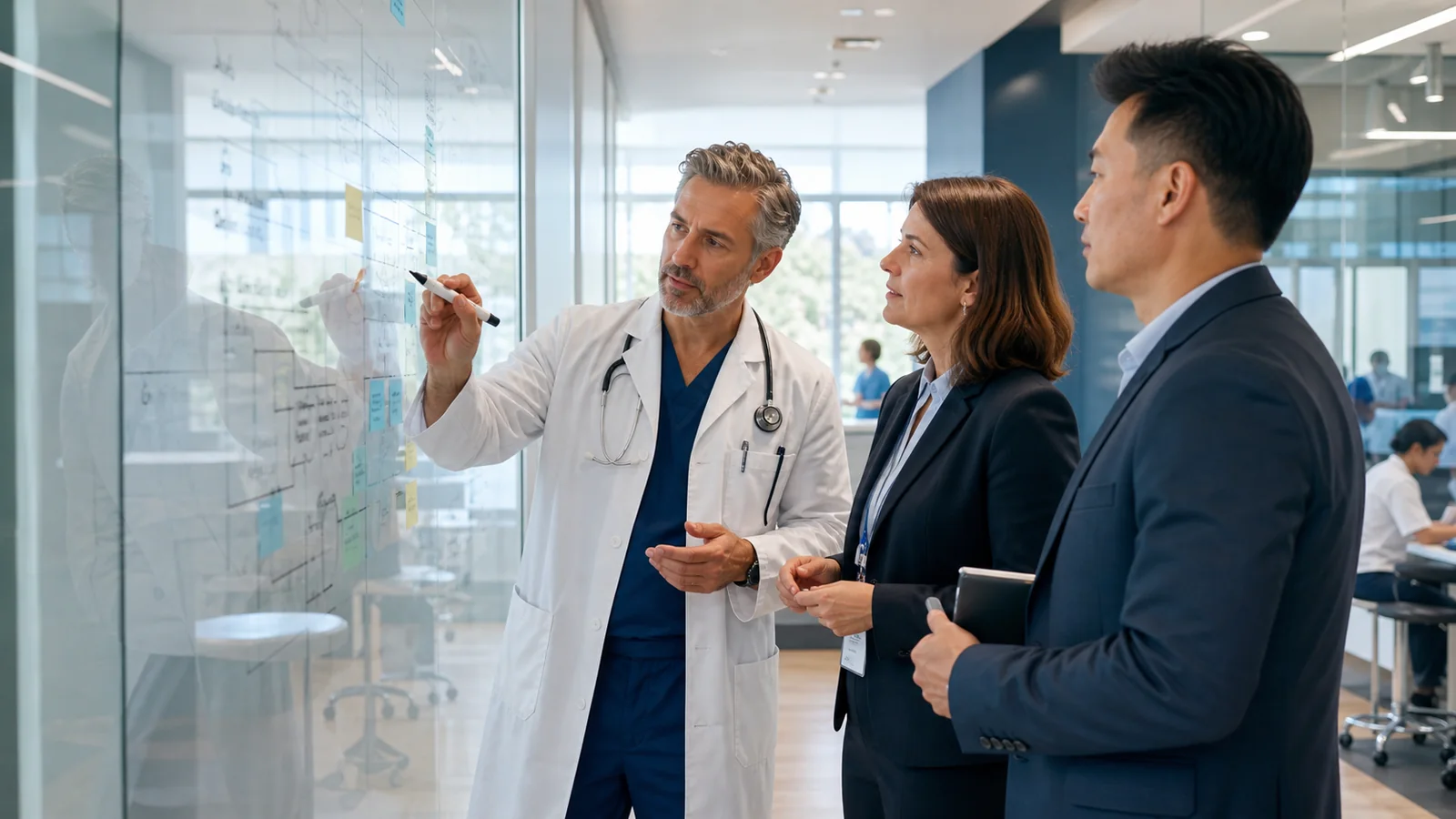 Healthcare and technology leaders mapping responsibilities in a clinical strategy space